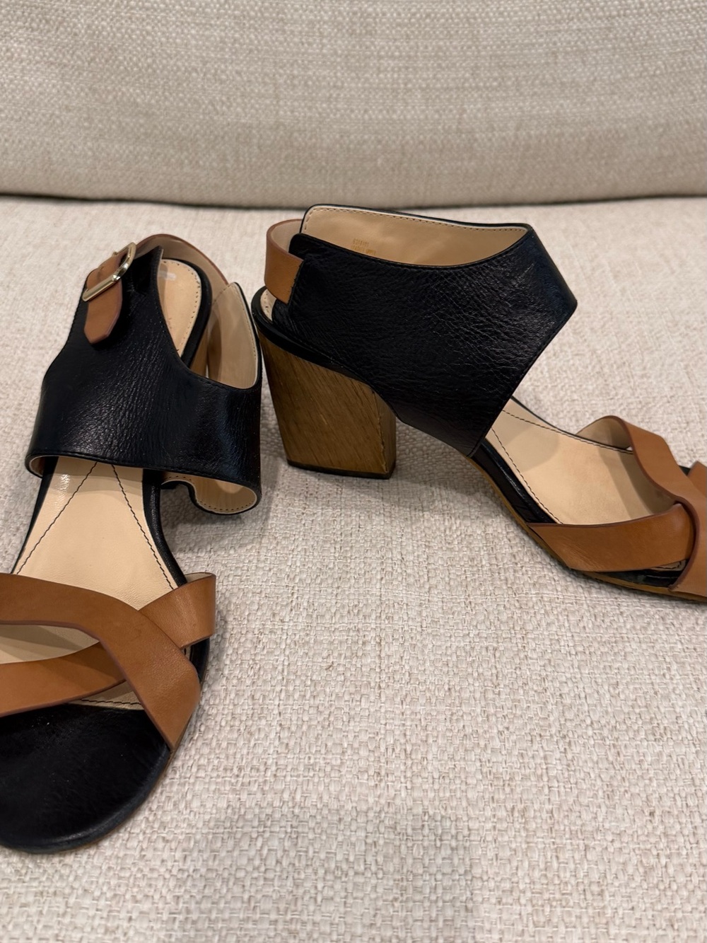 Isola Black and Brown Leather Block Heel Sandals